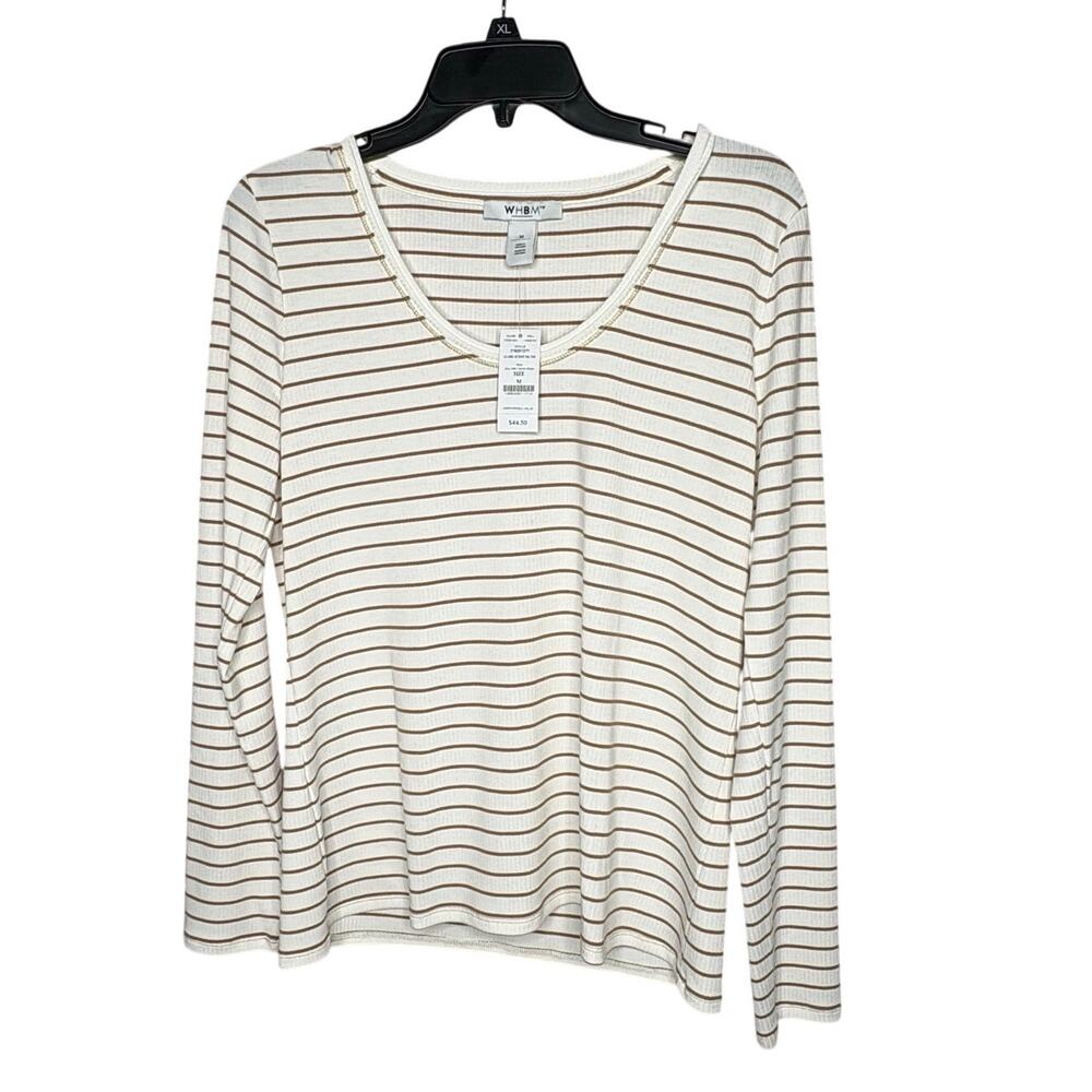 White House Black Market Long Sleeve Double Scoop Neck Striped Top Medium New